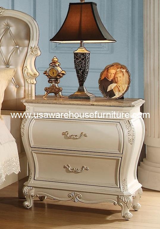 Chantelle Nightstand W Granite Top Pearl White Acme 23543 Usa Warehouse Furniture