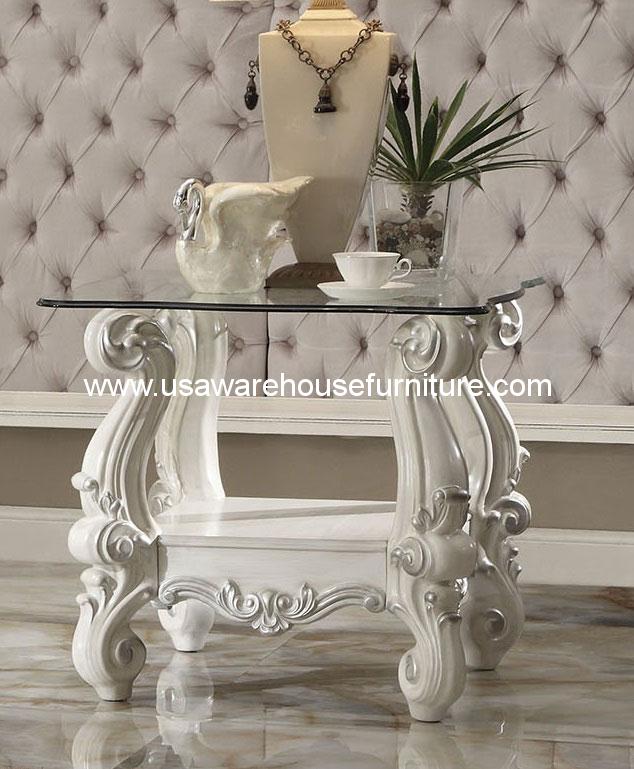 Versailles Glass Top End Table In Bone White ACME 82104