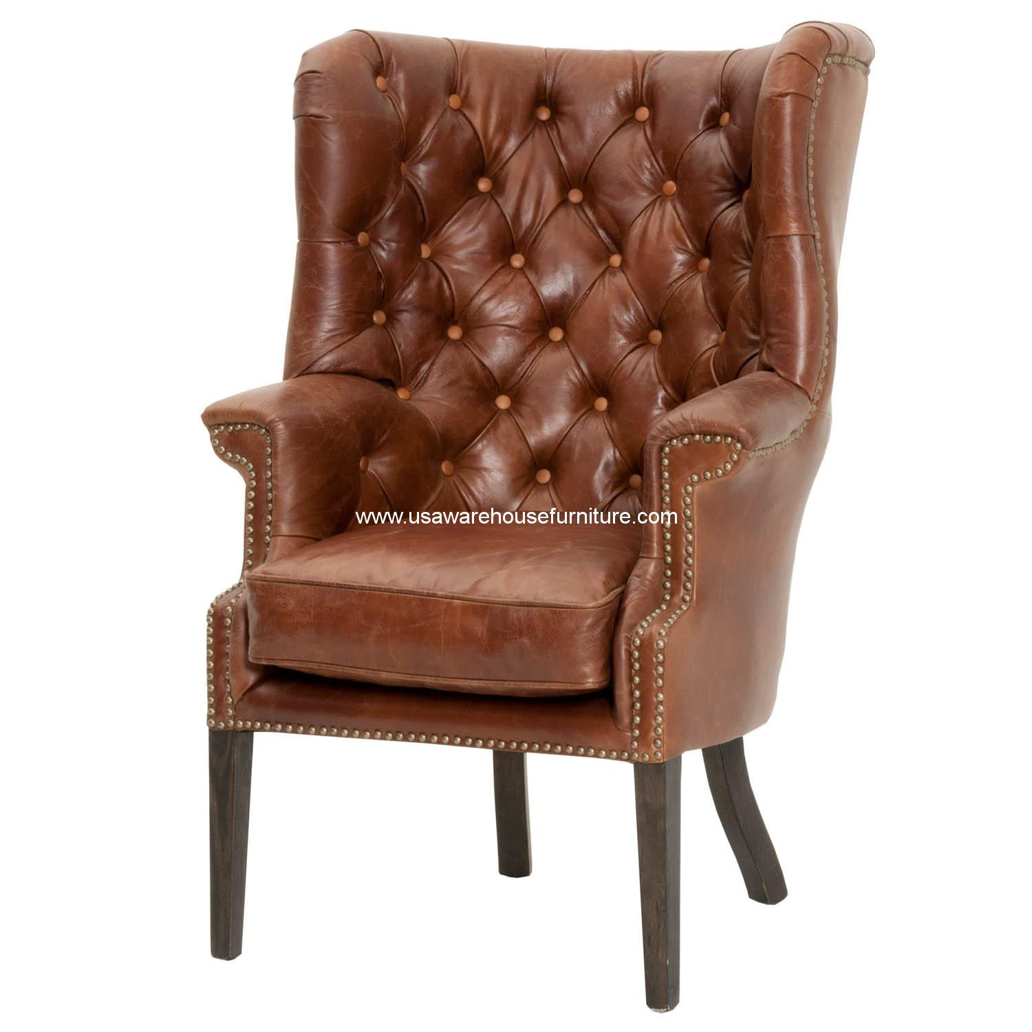 Patina Hughes Chestnut Antique Tufted Leather Club Chair ...