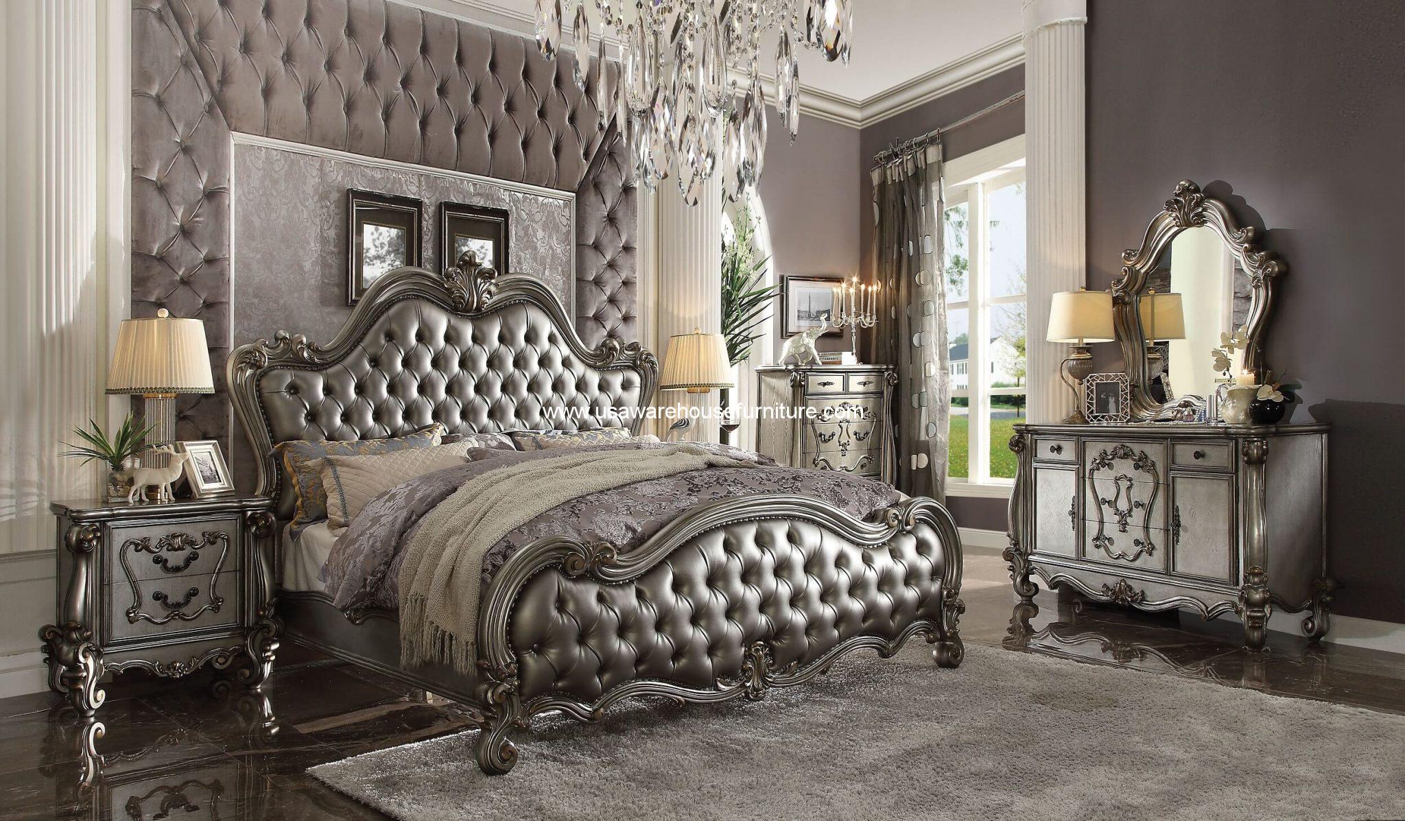 versailles style leather tufted bedroom furniture