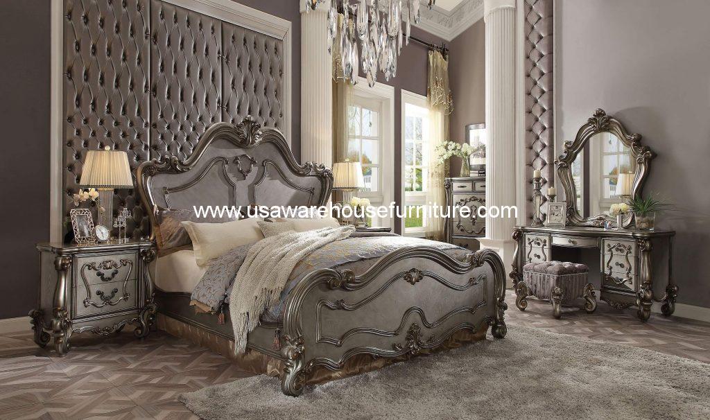 5 Piece Versailles bedroom Set Antique Platinum Finish ...