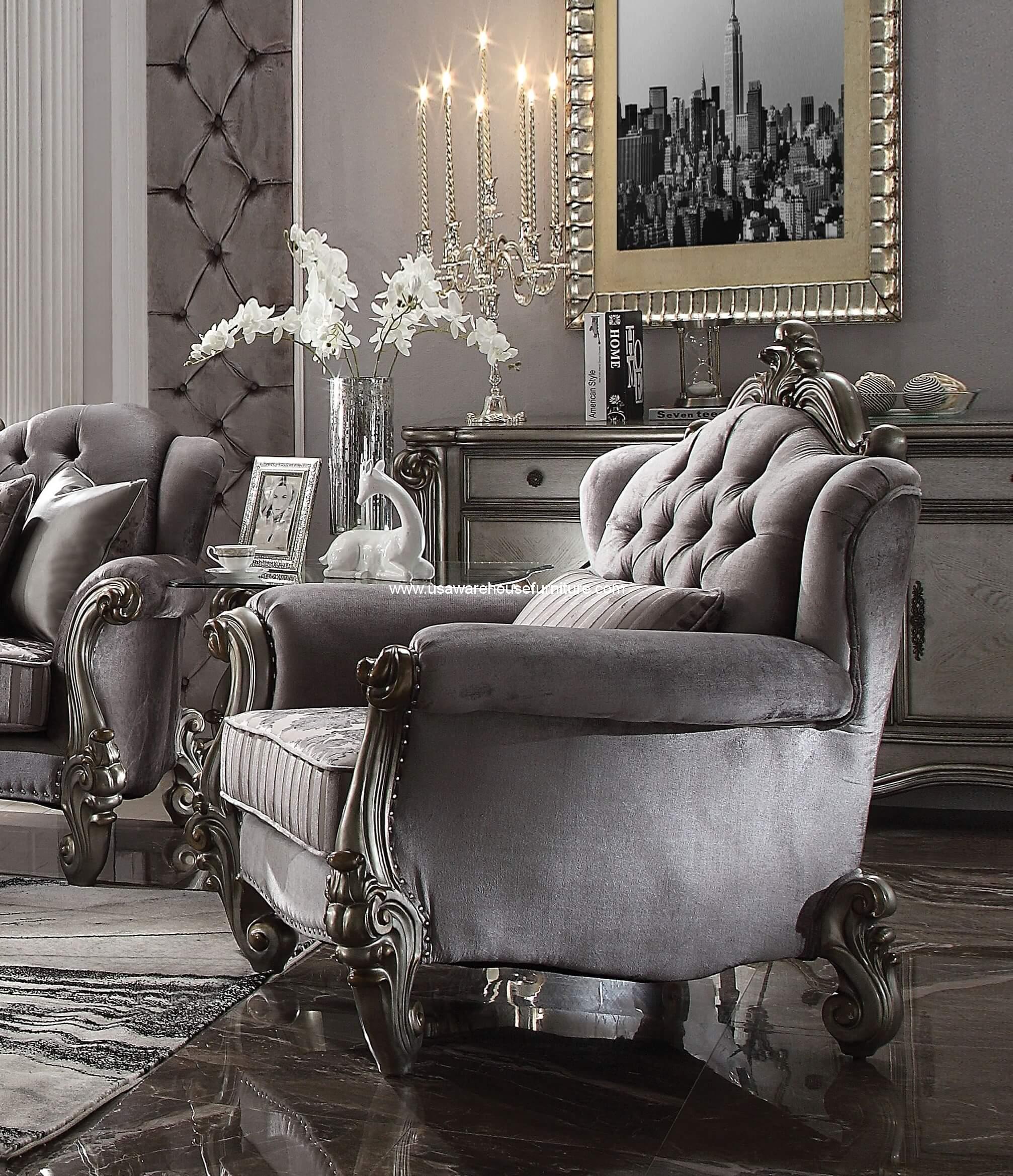 Versailles Antique Platinum Velvet Chair