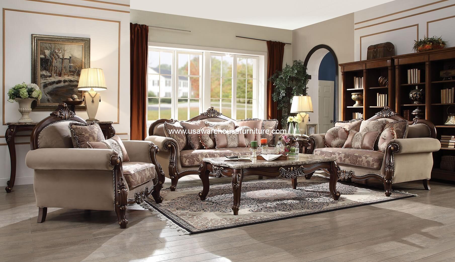 Mehadi Wood Trim Living Room Set - USA Warehouse Furniture