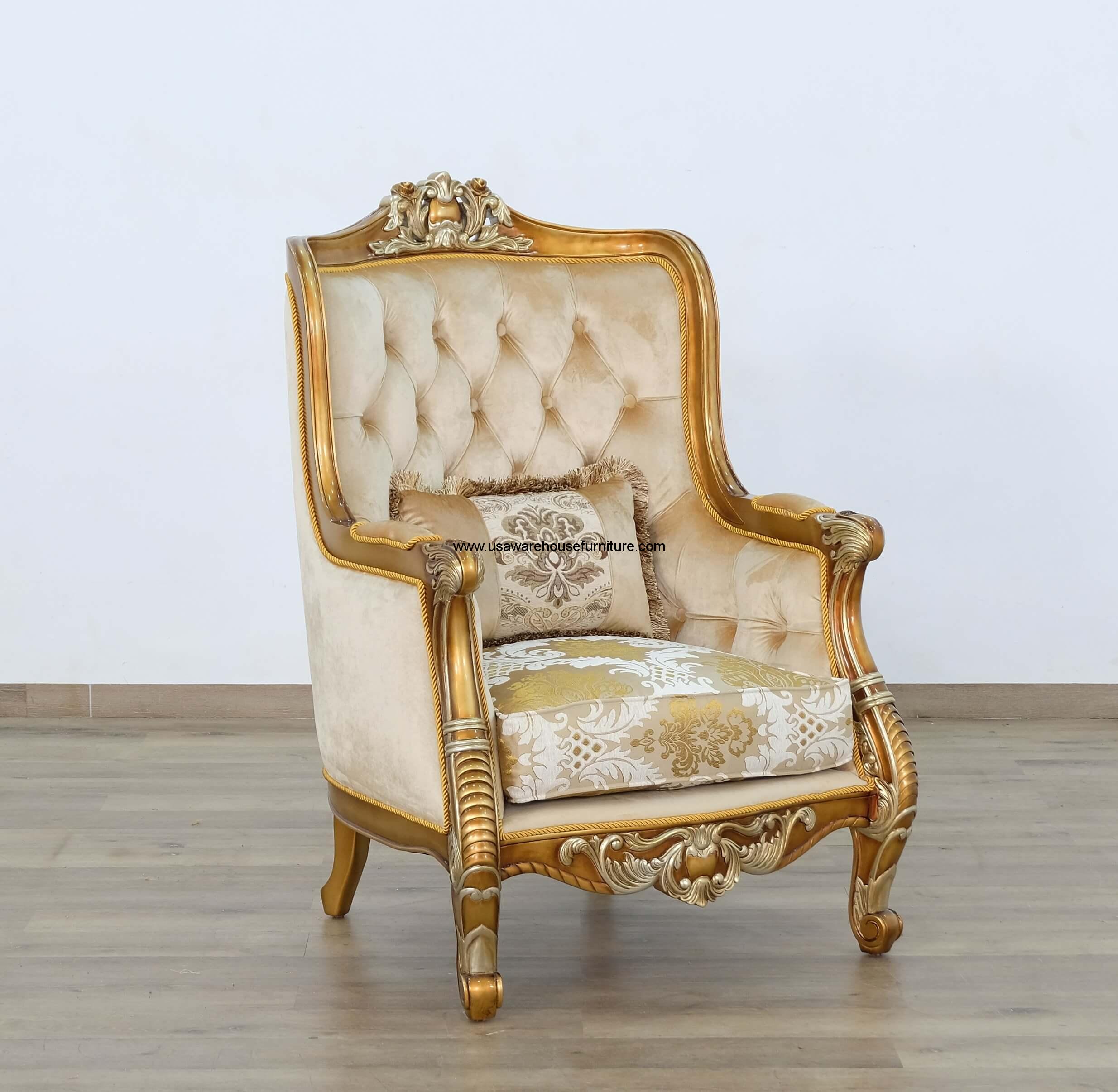 Luxor Luxurious Accent Chair Gold Fabric USA Warehouse Furniture